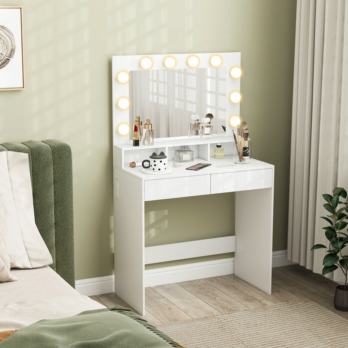 HOMCOM Coiffeuse avec miroir LED et station de charge, blanc