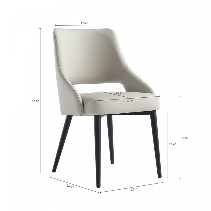 Chaise de salle a manger moderne Tremont en metal et cuir vegetalien gris pierre