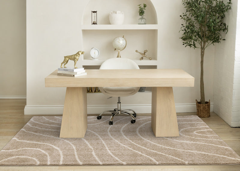 Tapis Fairmont aux lignes courbes creme taupe, 5'3\" x 7'7\"