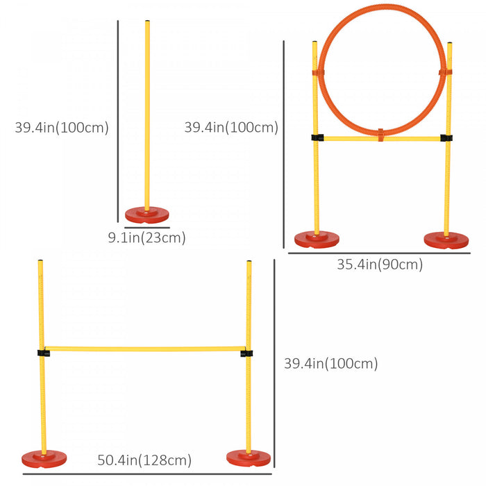 Ensemble d'agilite 3 pieces pour chiens poteaux reglables