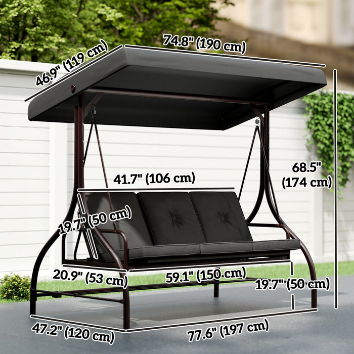 Outsunny Balancelle de Jardin 3 Places avec Auvent et Lit Convertible