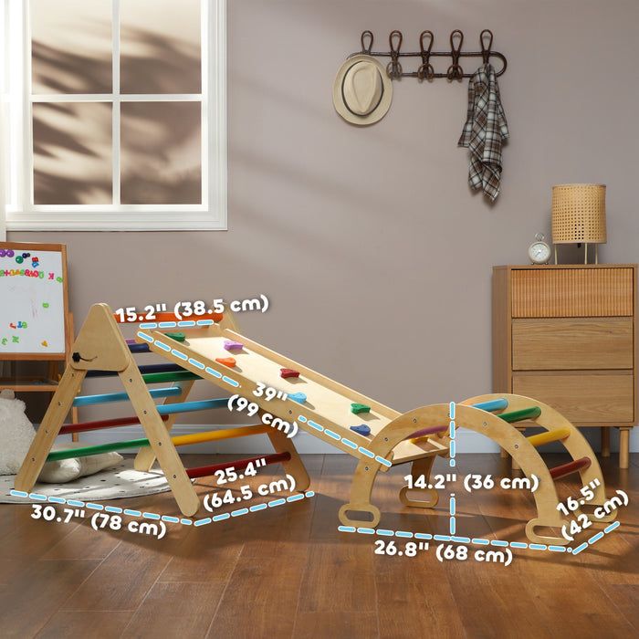 Qaba Ensemble Triangle 5 En 1, Jouets D'escalade Pour Tout-petits, Salle De Gym Pour Bebe Avec Echelle, Rampe, Arche, Pour Escalader, Glisser, Pour18-48 Mois, Multicolore