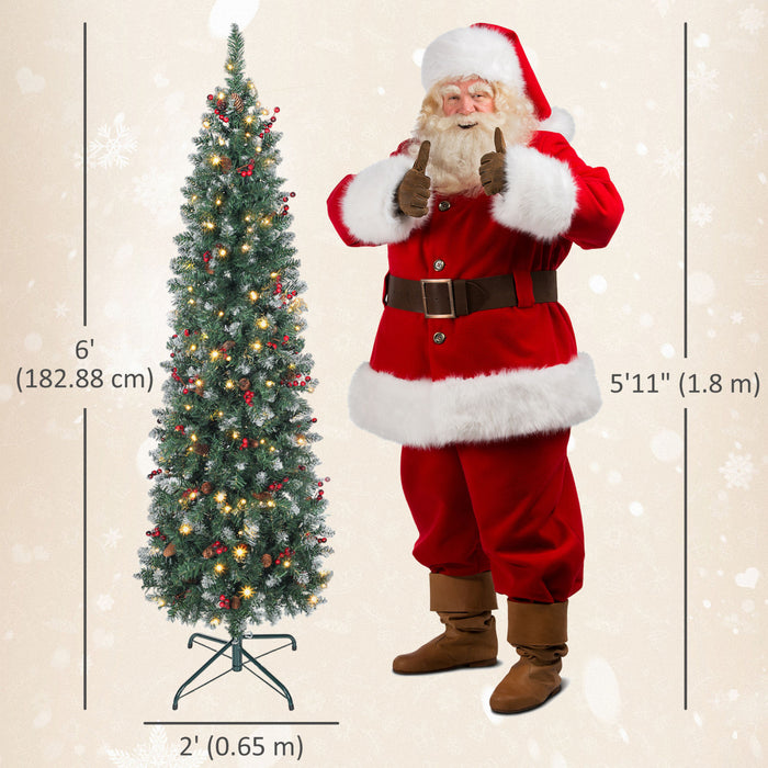 HOMCOM Sapin de Noel Fin Pre-Illumine 6pi avec Paillettes Argentees