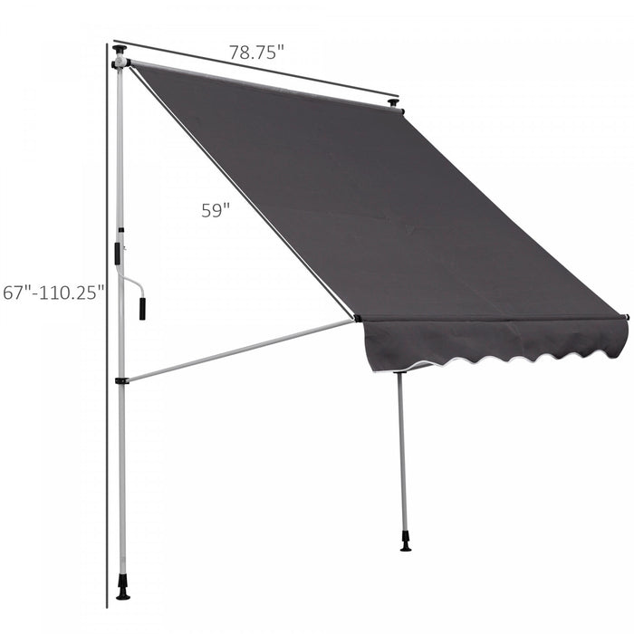 Store Banne Manuel Retractable 2l X 1,5l X 1,7-2,8h M Inclinaison Reglable Installation Rapide Metal Alu Polyester Gris