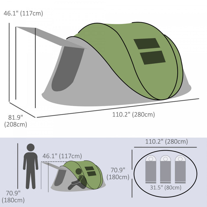 Outsunny Tente De Camping Avec Porche Et Sac De Transport, Etanche, Vert