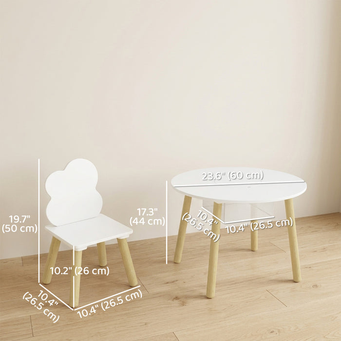 Qaba Ensemble Table et Chaises Enfant avec Rangement, 3 Pieces, Blanc