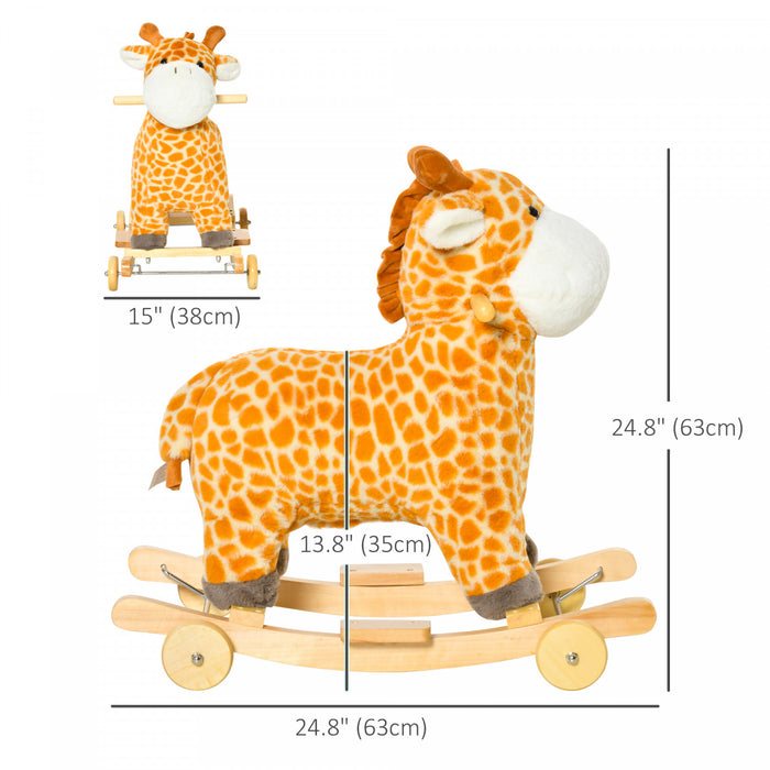 Qaba 2-en-1 Cheval A Bascule Enfants En Peluche En Forme De Girafe Avec Sons Realistes Pour Enfant 36-72 Mois Jaune