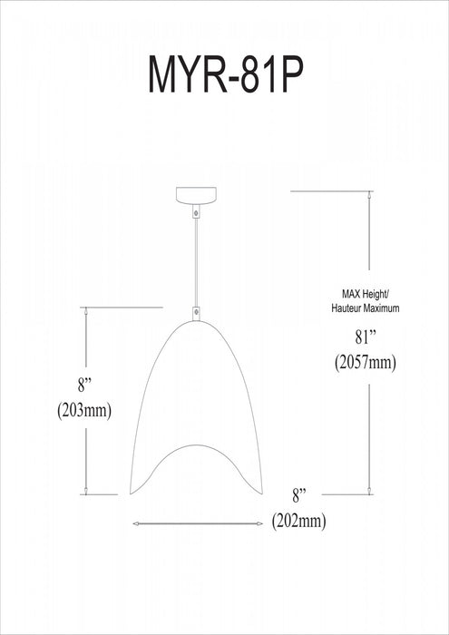 Petit luminaire suspendu Myra de Dainolite avec fini noir et 1 ampoule