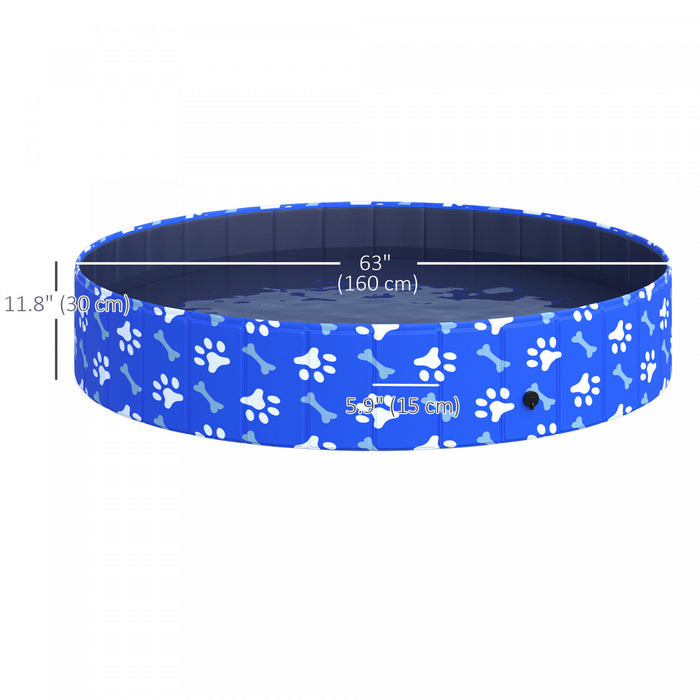 Pawhut Pliable Pvc Piscine Pour Chien Piscine Portable Pet Kiddie Piscine, Exterieure/interieure Baignoire Avec Fond Antiderapant Pour Chiens Et Chats, Bleu 63\" X 12\" Xl Sized