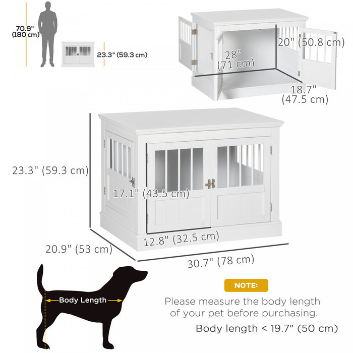 Pawhut Meuble De Cage Pour Chien, 31\", Table D'appoint Laterale Avec Trois Portes, Cage D'interieur Pour Petits Chiens, Blanc