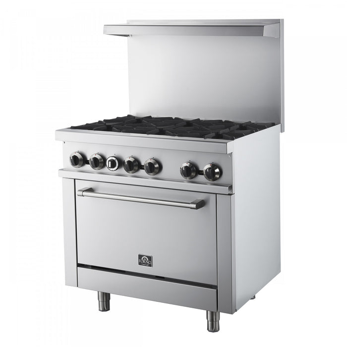 Cuisiniere a gaz Commerciale en acier inoxydable de 36 po, 6 bruleurs, 180 000 BTU – FCMGR0093-36
