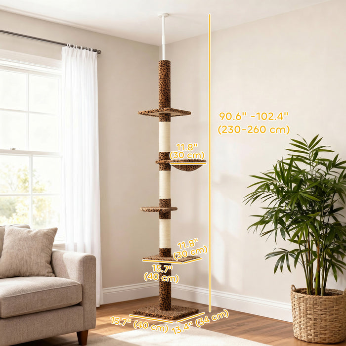 PawHut arbre a chat 260 cm a 5 niveaux, centre d’activite, motif leopard