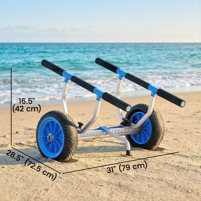 Chariot de Kayak Soozier avec Largeur Reglable et Grandes Roues, Bleu Ciel