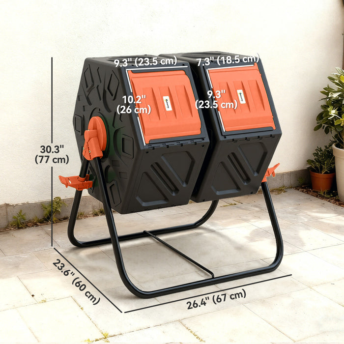 Outsunny Composteur 130L, Bac a Compost a Double Compartiment, Orange