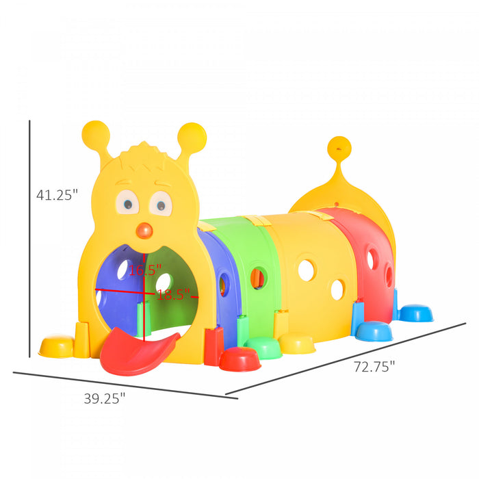 Qaba Caterpillar Tunnel Pour Enfants Climb-n-crawl Structure De Jeu Interieur Et Exterieure Pour Tout-petits 59 Pouces De Long Pour Les 3-6 Ans, 4 Sections Multicolore.