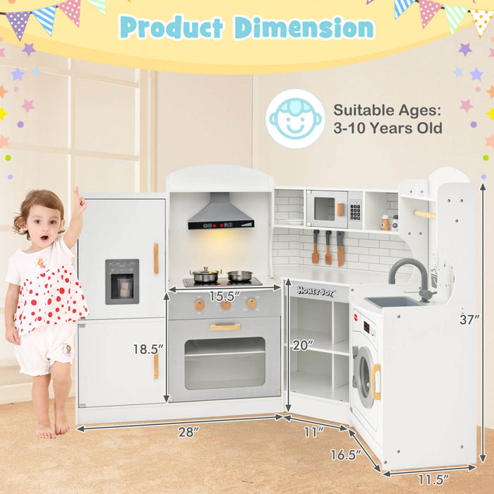 Costway Corner Play Kitchen Baby Kitchen Playset Avec Capuchon De Gamme, Machine A Glace, Micro-ondes