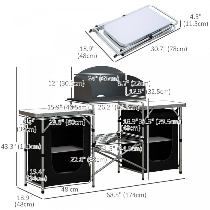 Outsunny Table de cuisine de camping pliante, cadre en aluminium