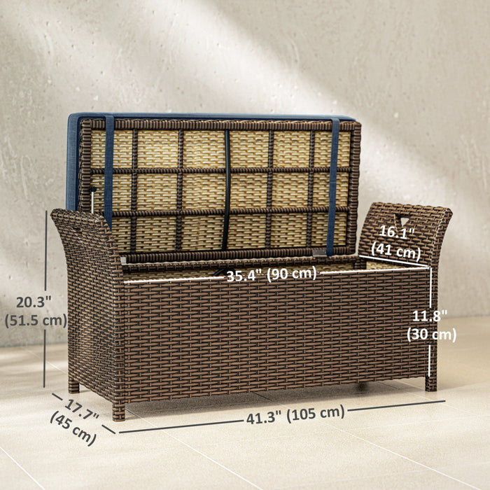 Outsunny Banc de Rangement en Rotin, Coffre de 29 Gallons, Bleu Marine