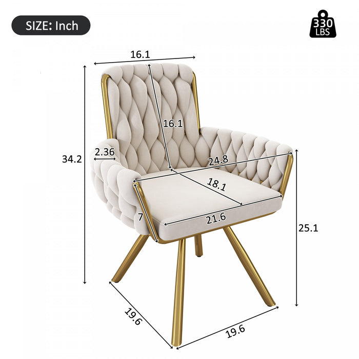 Chaises de salle a manger pivotantes Timothy en velours avec revetement capitonne et pieds en metal dore, lot de 2