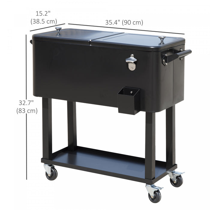 Outsunny 80 litres, chariot refrigerant a roulettes, portable, pour terrasse, biere glacee, boissons