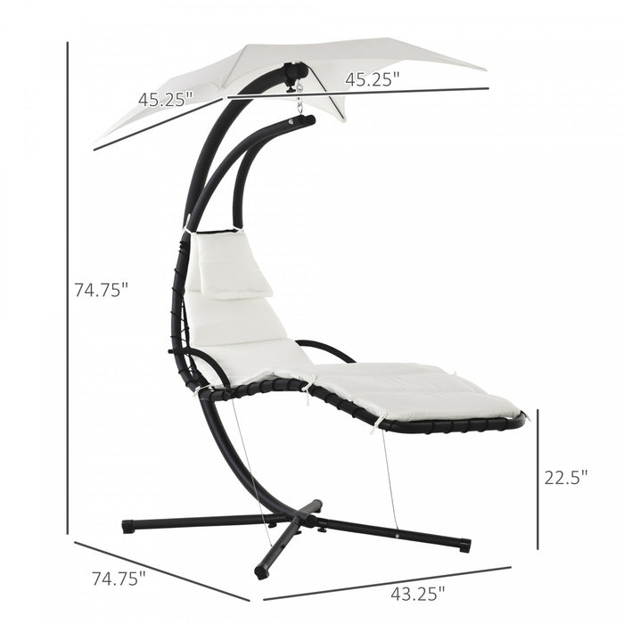 Bain De Soleil Transat Suspendu Avec Pare-soleil Et Matelas Design Contemporain 194l X 117l X 192h Cm Acier Polyester Creme Noir