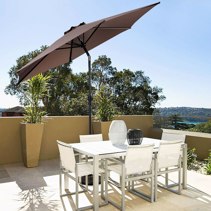 Costway Parasol de Patio 9ft Marche en Acier Incline avec Manivelle Cour Jardin Tan