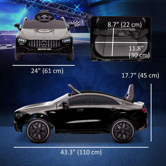 Qaba Mercedes-amg Cla 45 Voiture Electrique 12 V Sous Licence Pour Enfants Alimentee Par Batterie Avec Telecommande, Suspension A Ressort, Lumieres Led, Klaxon Musical, Noir