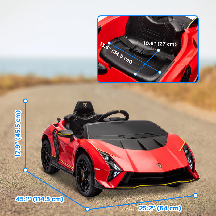Qaba Voiture Electrique Pour Enfants 12 V, Alimentee Par Batterie, Lamborghini Autentica, Voiture Pour Enfants Sous Licence Avec Portes Papillon, Telecommande, Lumieres, Rouge