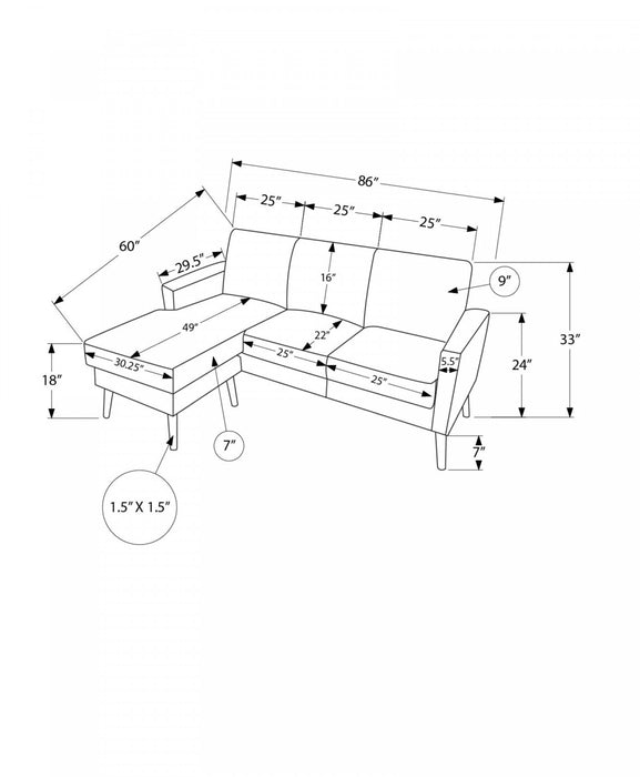 Sofa Chaise Longue Rembourre, 85\" De Large, Pieds En Bois Massif De Noyer, Mid-Century