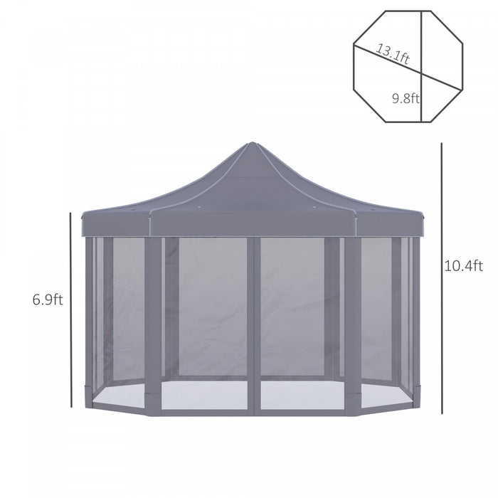 Outsunny 13' X 10' Tonnelle Barnum De Jardin Pliable Gazebo Pop-up Tente Reception Octogonale Avec Parois Laterales Zippees Sacs De Sables Hauteur Reglable Sac De Transport Pour Patio Cour Gris