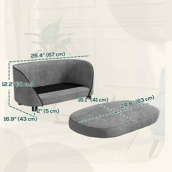 Pawhut Canape Pour Chien Avec Coussin Doux, Housse Amovible Et Lavable, Toucher Velours, Pour Chiens De Petite A Moyenne Taille, Gris