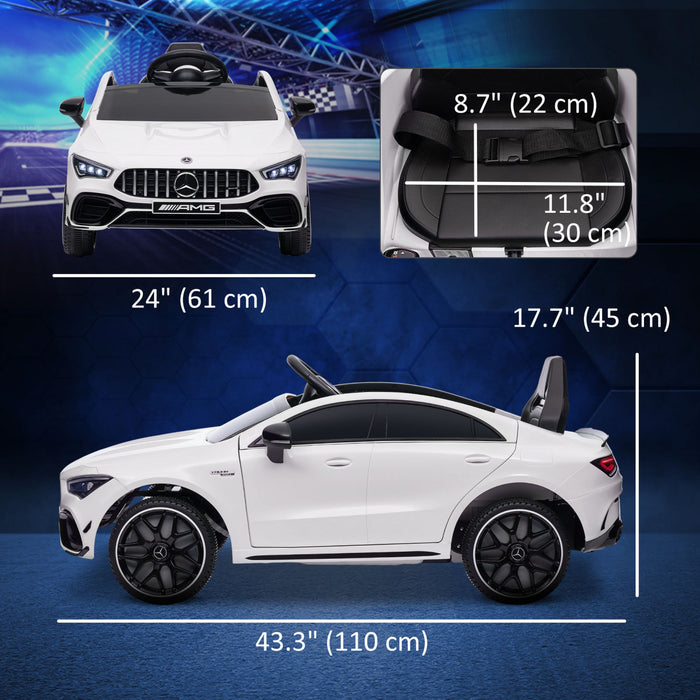Qaba Mercedes-amg Cla 45 Voiture Electrique 12 V Sous Licence Pour Enfants Alimentee Par Batterie Avec Telecommande, Suspension A Ressort, Lumieres Led, Klaxon Musical, Blanc