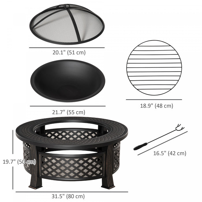 Outsunny Foyer D'exterieur Rond Avec Filet De Grillage, Couvercle En Maille, Bronze