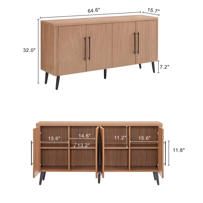 Buffet Jodie mi-siecle moderne a cannelures de 165 cm en erable