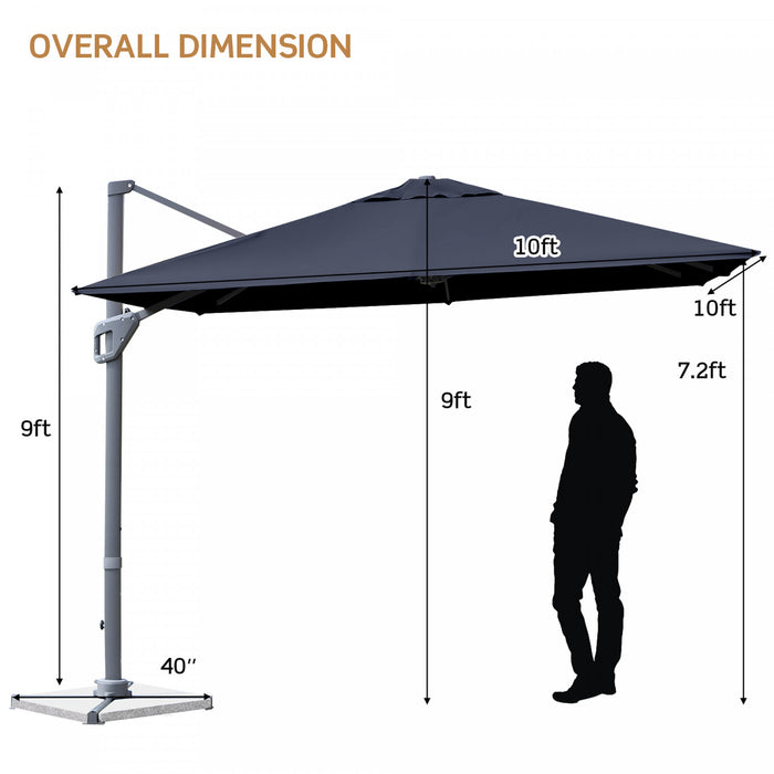 Costway Parasol cantilever 10x10 ft pour terrasse, aluminium, rotation 360°, inclinable, bleu marine