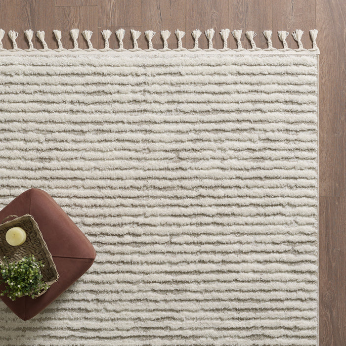 Carpette à poil long Quinto beige à motif de vagues - 6 pi 3 po x 9 pi 