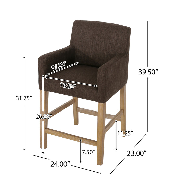 Ensemble De 2 Tabourets De Comptoir Gabrielle, Assise 66 cm – Tissu Rembourre Et Pieds En Bois Massif, Brun
