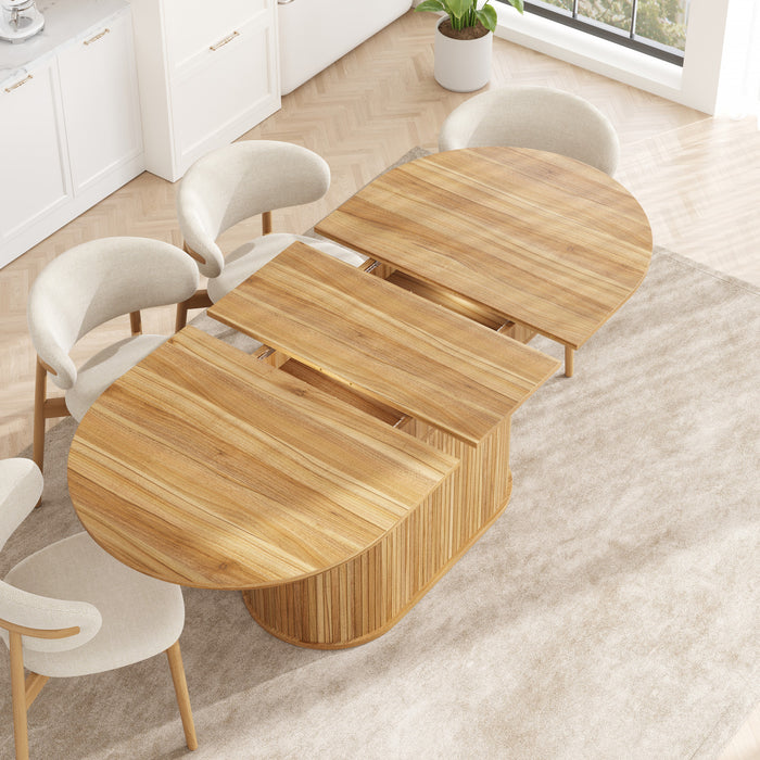 Noah Table a manger ovale extensible avec pieds rayes, brun clair