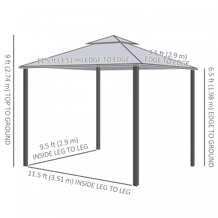 Outsunny Tente D'auvent De Pavillon De Patio De 12' Avec Filet, Gris Clair