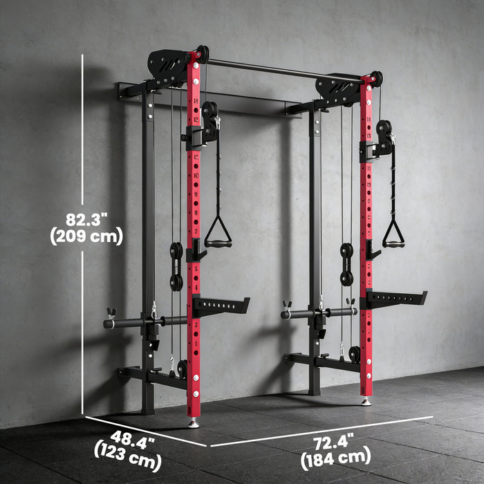 Soozier Rack de Musculation Pliable, Rack Multifonction avec Barre de Traction, Rouge