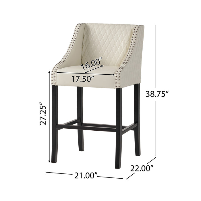 Tabouret De Bar Deborah Avec Accoudoirs, Revêtement En Cuir Reconstitué Matelassé - Coloris Ivoire