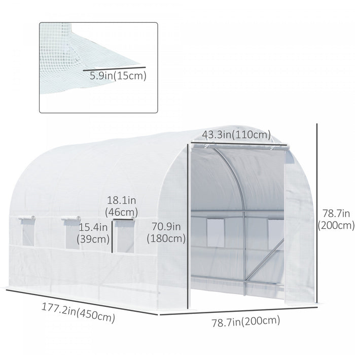 Outsunny Serre De Jardin Tunnel Surface Sol 9 MĠ 4,5l X 2l X 2h M Chassis Tubulaire Renforce 18 Mm 6 Fenetres Blanc