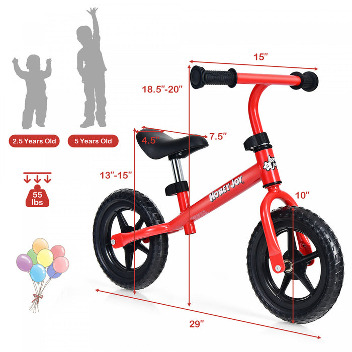 Honeyjoy Enfants Equilibre Velo Pas Pedale Velo D'entrainement W / Guidon Reglable Et Siege Rouge