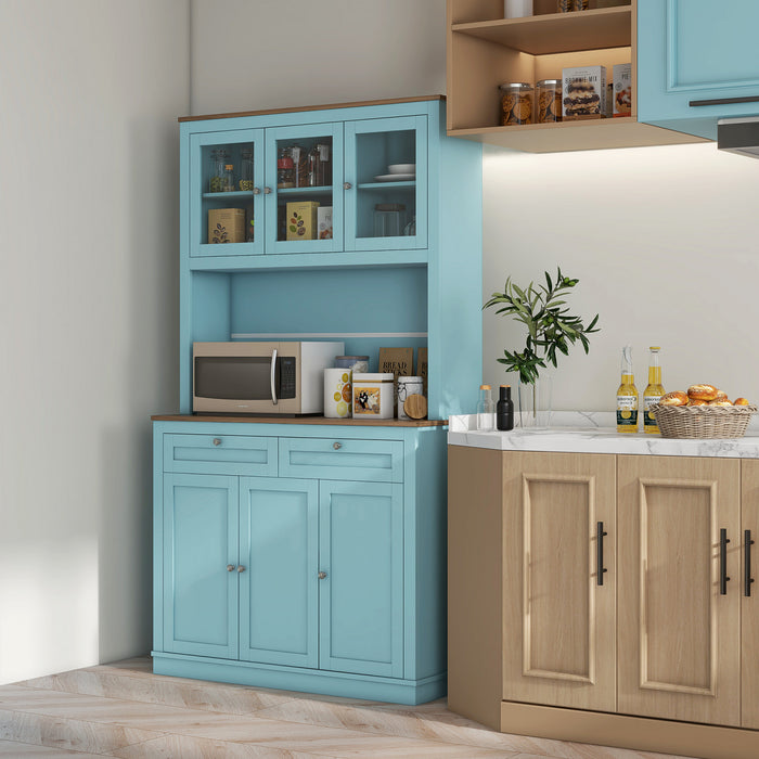 HOMCOM 71\" Armoire de cuisine w/ Espace micro-ondes Buffet w/ Hutch bleu