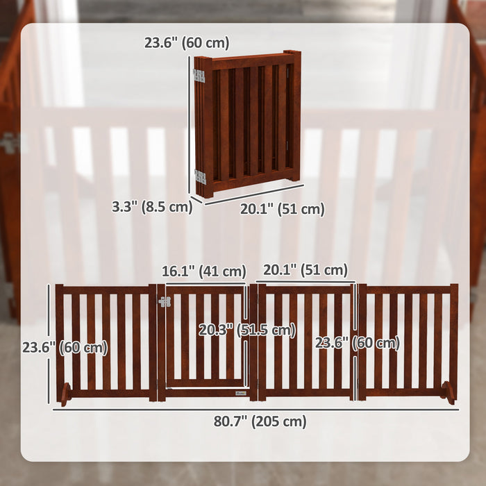 Pawhut Porte Pliable Pour Chien Avec Porte, 4 Panneaux Porte Pour Animaux De Compagnie Autoportante Avec Pieds De Soutien Parc Interieur Pour Les Petits Chiens, Marron