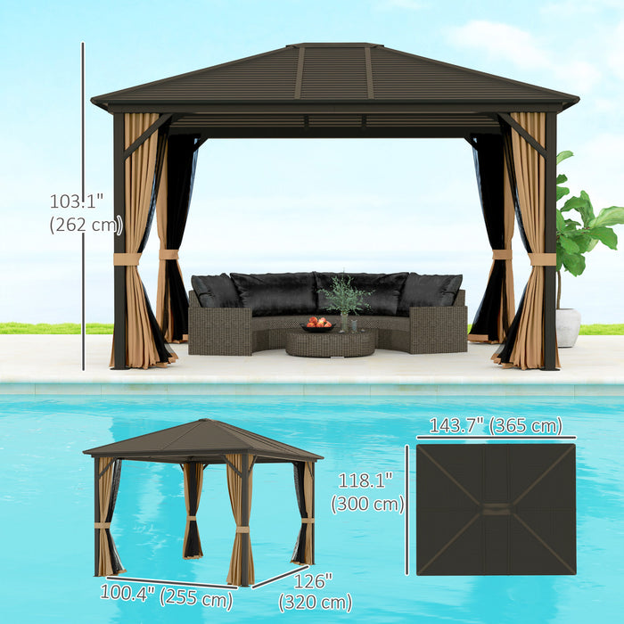 Outsunny Abri De Jardin De Luxe A Toit Rigide De 10 Pi X 12 Pi Avec Rideaux Et Filet, Cafe