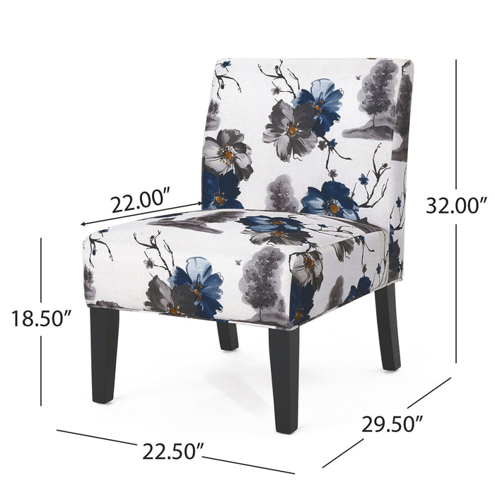 Fauteuil D’appoint Oliver En Tissu aspect lin Avec Pieds En Bois Caoutchouc - Bleu Et Multicolore