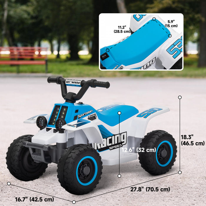 Qaba Quad 6 V Pour Enfants, 4 Roues Alimentees Par Batterie, Voiture Electrique Avec Phares Led, Avant Et Arriere, Pour Garcons Et Filles Ages De 3 A 6 Ans, Blanc