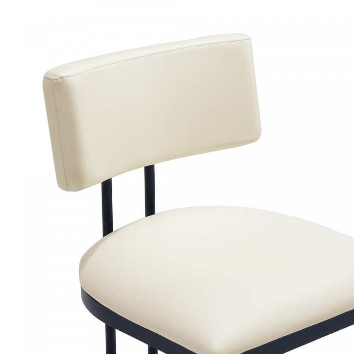 Chaise laterale contemporaine moderne Juno en cuir vegetalien et metal, creme - Lot de 2