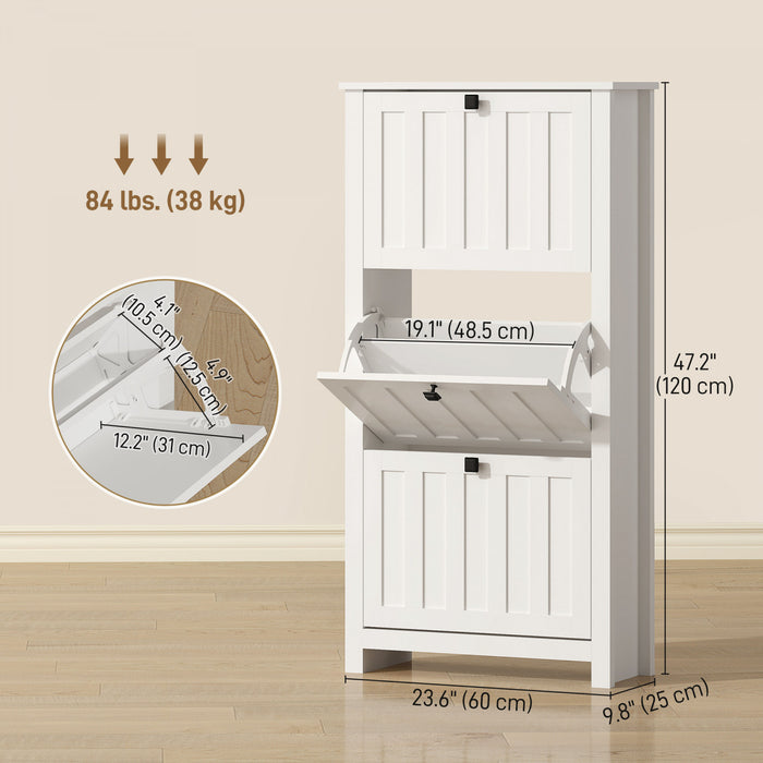 HOMCOM Meuble a chaussures etroit avec 3 tiroirs basculants, blanc
